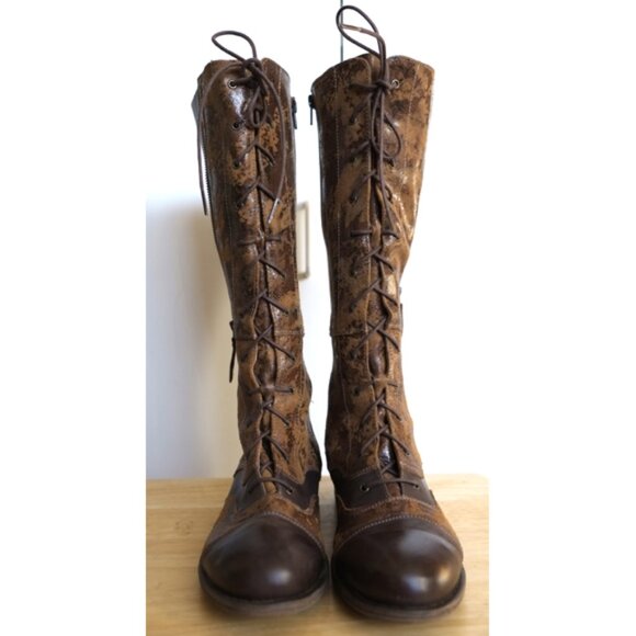 Portofino Adeline brown tall boots in brown and tan painted leather - Picture 7 of 10